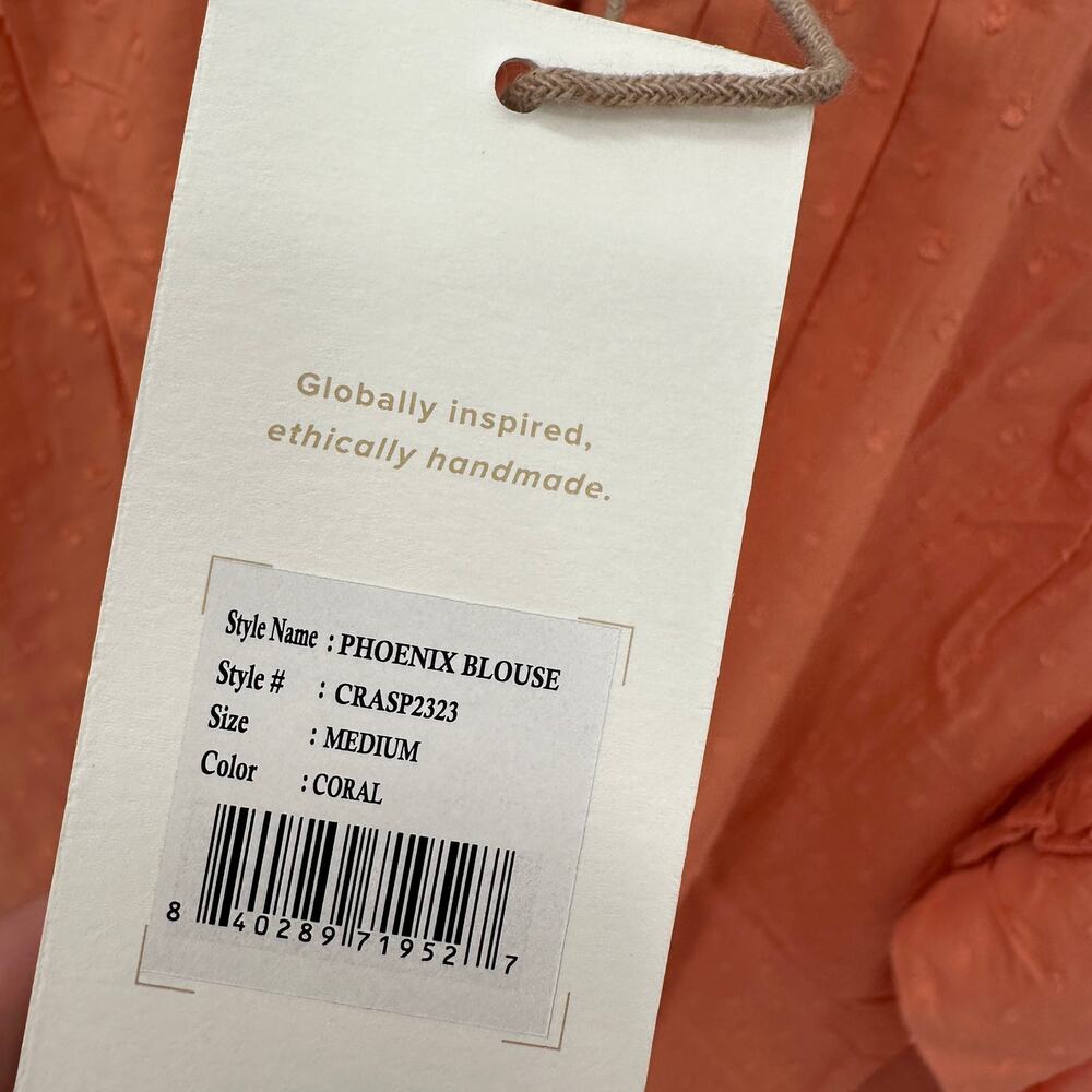 CLEOBELLA NWT Evereve Phoenix Puff Long Sleeve Organic Cotton Blouse Coral // M - Picture 8 of 16